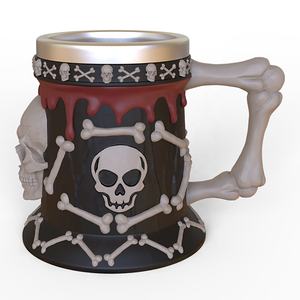 Personalizado parede dupla 3d aço inoxidável construído em resina stein jogo gótico viking crânio bebendo copo cerveja caneca com punho de osso morto - Product Image 6