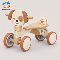 Porteur en bois girafe à quatre roues avec guidon et dossier, draisienne d'équilibre pour tout-petit, voiture à pousser pour l'apprentissage de la marche pour enfant W16B037