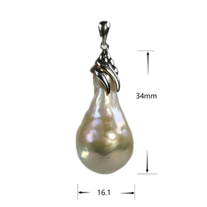 Collar con colgante de plata de ley 925 LUCK, gota de agua grande Real, Perla Barroca, Perla clásica Natural de agua dulce, diseño de cobre - Product Image 6