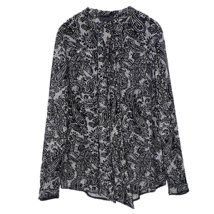 Elegante <span class=keywords><strong>Camicetta</strong></span> in Velluto Autunnale con Colletto Paisley Nero, 100% <span class=keywords><strong>Seta</strong></span>, Scollo a V, Design sulle Spalle, Delicato Ricamo 3D - Product Image 1