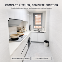 Set Kabinet Dapur Mini Lemari Dapur Kayu Papan Melamin Ukuran Kustom untuk Renovasi Dapur Apartemen