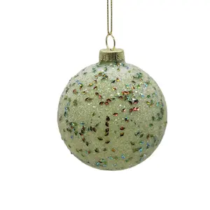 Роскошный высококачественный зеленый Рождественский орнамент, стеклянный шар с блестками, подвесной стеклянный шар для рождественской елки с металлической вешалкой