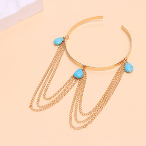 Women's Gold Tone Turquoise Tassel Arm Chain Beach Style <b>Adjustable</b> Body Jewelry Zinc Alloy Fashion <b>Bracelet</b> - Product Image 3