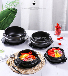 800 ML 뜨거운 판매 한국식 블랙 세라믹 돌소스 비빔밥 라면 수프 냄비 친환경 미니 돌 그릇 트레이 - Product Image 6