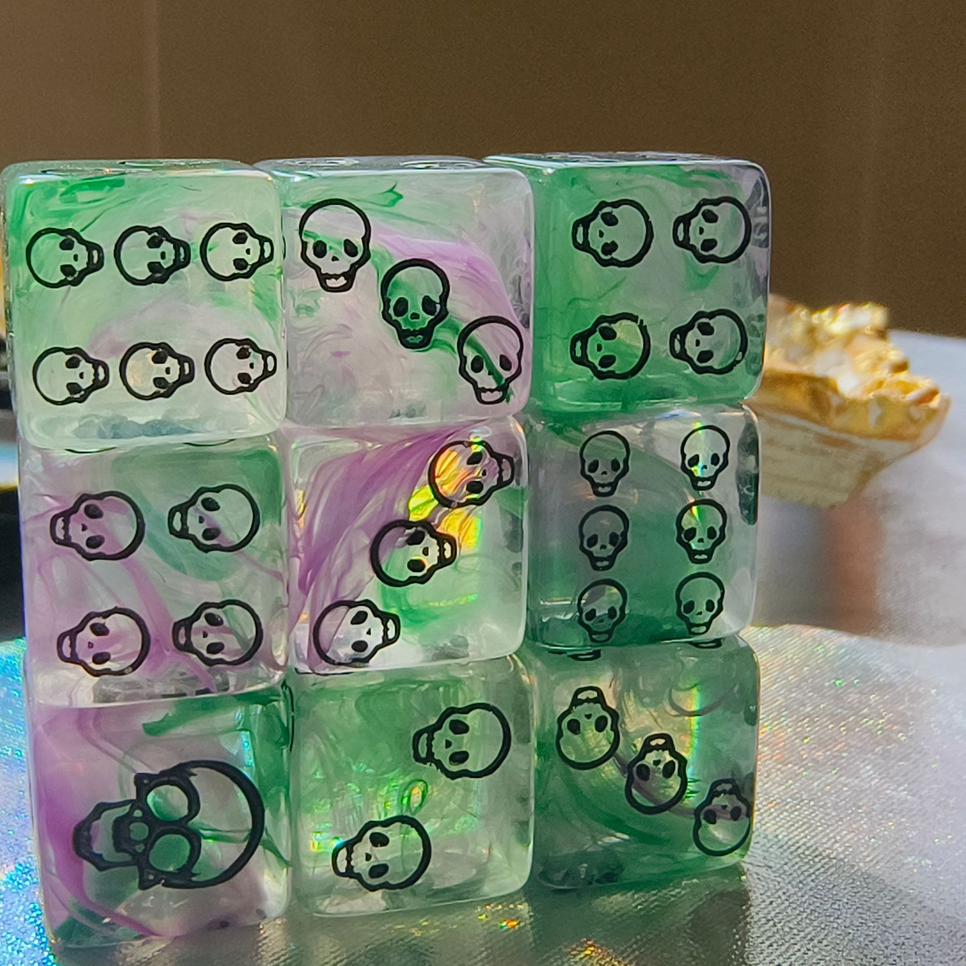 ชุด10แปรงสีเขียวใสจุดสีม่วงน้ำมันสีดำ