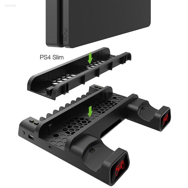 Gepaide Dual Charging Dock Vertical Stand with 4 Slim/Pro Cooling Cooler Fan Game Accessories for PS4