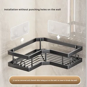 Étagère de rangement triangulaire à double niveau pour salle de bain, en métal, sans perçage, organisateur d'angle de toilettes avec <span class=keywords><strong>outils</strong></span> de nettoyage - Product Image 2