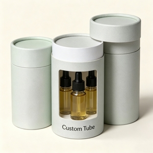 Custom Printing Logo Kraft Round Paper Tube Cylinder Cardboard Vials Bottle Box Tube With PVC <b>Window</b> for Cosmetic Oil Packaging - Product Image 3