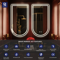 Miroir intelligent LED anti-buée moderne et personnalisé, à fixation murale, en forme d'arche, pour hôtel, club, salle de bain, salon de coiffure et comptoirs de vanité