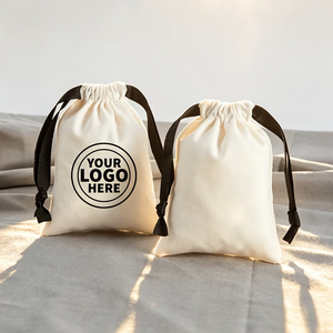 Bolsas de Compras de Algodón Calico Negro Reciclado Personalizadas al por Mayor de Alta Calidad con Cordón para Bolsos - Product Image 5