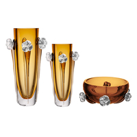 Vase en verre artistique moderne et romantique avec fleur de rose rose fondue à la main, centre de table décoratif pour villa, décoration de maison de luxe