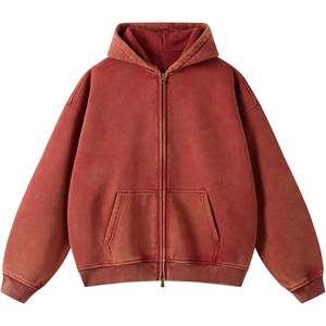 KEEPSHOWING Sweat-shirt streetwear vintage en coton délavé à l'acide pour hommes, sweat à capuche surdimensionné avec poche et broderie 3D - Product Image 2