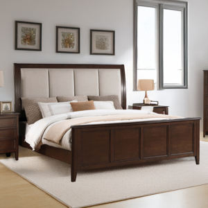 Juego de Muebles de Dormitorio Color Marrón - Cama con Cabecera Tapizada, Cómoda, Dormitorio Moderno - Product Image 1