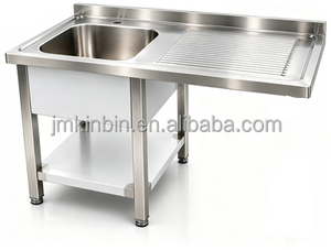 Commercial Stainless Steel Inlet Table Single Bowl Sink <b>Work</b> Table Drainboard Kitchen Prep <b>Station</b> Restaurant Catering Washing - Product Image 1