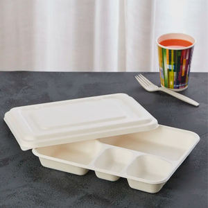 Bandeja de comida de bagazo blanco 4CP, ecológica, desechable, con divisiones, biodegradable, para llevar, para cafeterías - Product Image 6