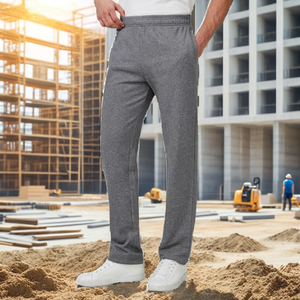 Pantalones de Trabajo de Algodón Gris para Hombre, Cintura Elástica, Ajuste Cómodo - Product Image 2