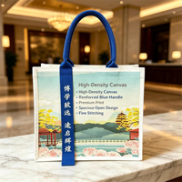 Sac fourre-tout en toile imprimé sur mesure avec illustration de paysage de Xi'an, souvenir de voyage, sac fourre-tout en coton avec poignée en sangle bleue