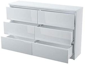 Commode à 6 tiroirs <span class=keywords><strong>en</strong></span> <span class=keywords><strong>bois</strong></span> massif, commode moderne blanc brillant - Product Image 3