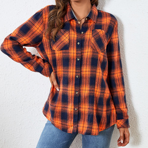 2022 pour <span class=keywords><strong>Amazon</strong></span> automne hiver chemise à carreaux pour femmes européenne américaine flanelle revers veste manches longues bouton Vintage décontracté - Product Image 6