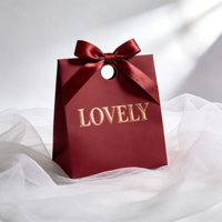 Sacs en papier personnalisés recyclables de luxe bordeaux pour cadeaux de mariage, avec nœud en satin, logo doré en feuille, impression sérigraphique, cadeaux numériques pour bougies