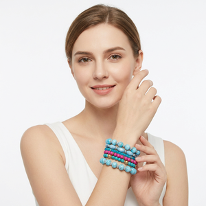Bohemian Geometric Gold Plated Beaded <b>Bracelets</b> <b>Set</b> Garnet Imitation Pearl Acrylic Unisex Gift Jewelry - Product Image 1