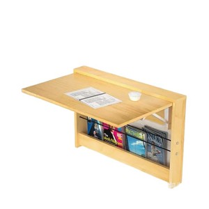 Wooden Wall Mounted Folding <b>Desk</b> With Bookshelf Storage Natural Color Solid Wood <b>Study</b> Table For Home Office - Product Image 5