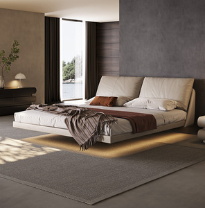 Design italiano minimalista flanella trapuntato in pelle letto di legno sospensione camera da letto mobili per camera padronale per la sala di nozze Hotel - Product Image 2