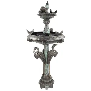 Outdoor Bronze Cast Fountain with Crane Sculpture Metal Garden Decor