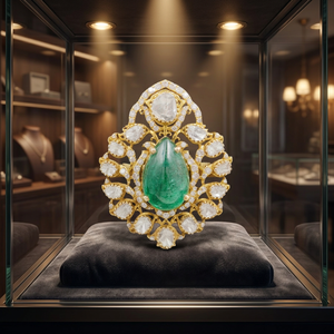Pear Shaped Emerald Gemstone 14K Diamond <b>Ring</b> Polki Stone Double <b>Finger</b> <b>Ring</b> Trendy Top Grade Jewellery For Women - Product Image 3