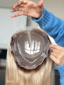 Cabello Remy recto de seda rubia 4*4 hecho a medida, parte delantera de encaje, línea de cabello prearrancada para mujeres con Base de seda Natural - Product Image 5