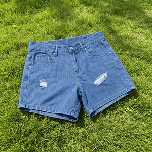 Shorts Bermuda en jean bleu pour homme, taille mi-haute, braguette boutonnée, style décontracté déchiré, 100% coton tissé respirant - Product Image 5