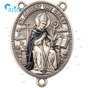 Collier pendentif médaillon personnalisé Saint <span class=keywords><strong>Albert</strong></span> le Grand, saint patron catholique, avec centre de chapelet - Product Image 4