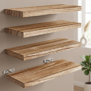 Étagères flottantes modernes en bois à quatre niveaux, robustes et multifonctionnelles, pour la cuisine, la salle de bain, le salon, montage mural - Product Image 4