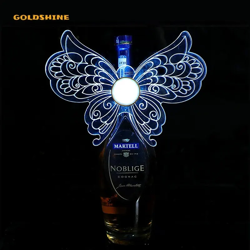 Porte-champagne papillon LED Présentateur de bouteille rechargeable pour la forme d'aile de papillon Favor Champagne Bottle Top Mini Bar