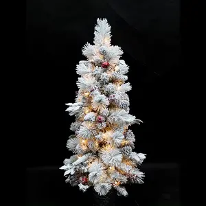 餐厅用人工雪加密塑料4英尺白色圣诞盆栽树