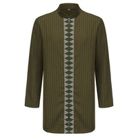 Ensemble de costume 2 pièces pour homme, style africain et moyen-oriental, en polyester, chemise à manches longues et pantalon, broderie ethnique, motif géométrique, collection printemps