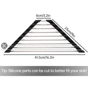 <span class=keywords><strong>Escurridor</strong></span> de platos enrollable triangular <span class=keywords><strong>plegable</strong></span> de acero inoxidable para esquinas pequeñas de fregadero, <span class=keywords><strong>escurridor</strong></span> de cocina <span class=keywords><strong>multiusos</strong></span> sobre el fregadero - Product Image 6
