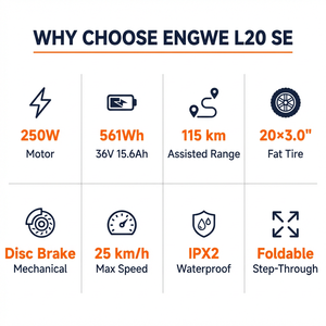 Vélo électrique pliable Engwe L20 SE 250W 20 pouces, 561Wh 36V 15.6Ah, cadre bas, pour trekking, stock UE, livraison rapide - Product Image 6