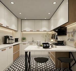 Armoires de cuisine modernes minimalistes blanches personnalisées BALOM - Meubles élégants avec éclairage LED et organisation de rangement intégrée - Product Image 2