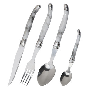 Ensemble de couverts de luxe <span class=keywords><strong>Laguiole</strong></span> en acier inoxydable avec poignée à motif marbré, couteau à steak, fourchette, cuillère à soupe, cuillère à café - Utilisation à domicile ou au restaurant - Product Image 5