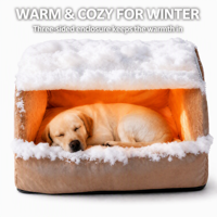 Lit pour chien semi-fermé lavable, fond antidérapant, en coton PP, avec housse amovible à fermeture éclair, chaud et confortable pour l'hiver