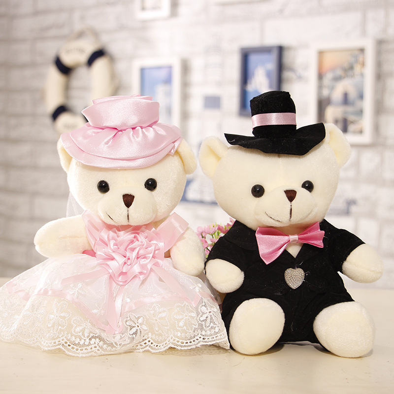 卸売2ピース/ペア色の恋人テディベアウェディングドレス花嫁と