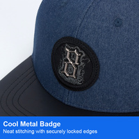 Gorra Snapback Azul para Hombre con Visera de Cuero, Estilo Hip Hop, Insignia Metálica, Ajustable, de Algodón y Poliéster, Estructurada, Estilo Urbano