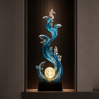 Lampadaire LED moderne en résine bleue, sculpture artistique, éclairage décoratif pour hall d'entrée, ornement porte-bonheur artisanal thème vent et eau