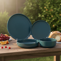 Ensemble de 4 bols et assiettes en céramique classique émaillée verte de luxe, résistants à la chaleur, compatibles four, micro-ondes et lave-vaisselle
