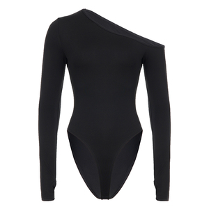 บอดี้สูทแขนยาวแบบไหล่เดียวสำหรับผู้หญิง ตัดเย็บแบบไม่สมมาตร โชว์หลัง เซ็กซี่ ยืดหยุ่น กระชับรูปร่าง ผ้าถัก - Product Image 6