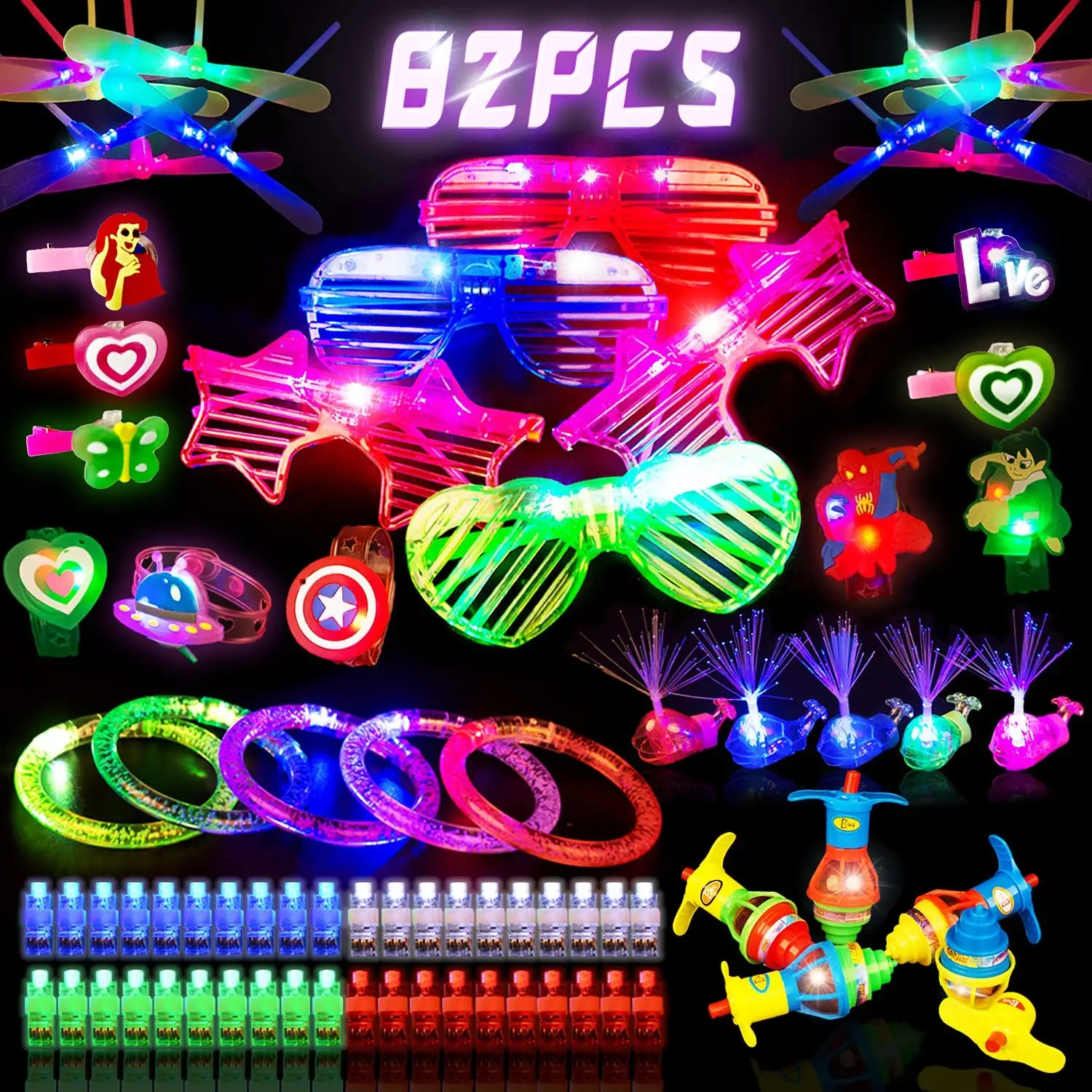 Partycool In The Dark Glow Party Supplies Neon Style Light Up Glasses Bracelets Finger Hairpins Party Favors For Kids Adults