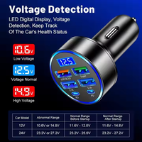 Chargeur de voiture 100W prenant en charge la charge ultra rapide, 6 ports en 1, avec affichage numérique du véhicule, chargeur de téléphone portable pour voiture