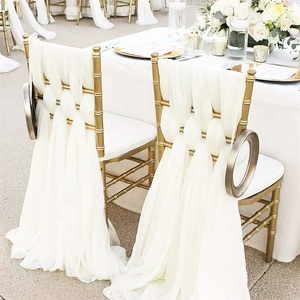 Vente en gros bon marché, bandes décoratives en mousseline de soie pour mariage, crêpe rose, chemins de table, ceintures de chaise pour banquets, mariage élégant - Product Image 5