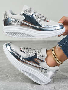 Zapatillas deportivas casuales de moda para mujer con suela gruesa y elevada, de malla transpirable, diseño dorado brillante estilo palacio para caminar - Product Image 6